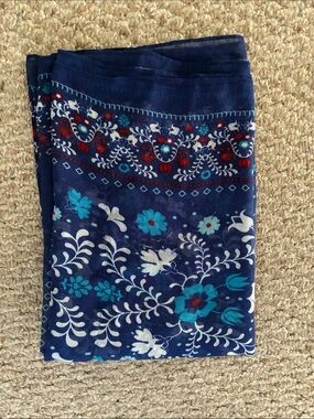 Navy Blue Floral Scarf - Lightweight Patterned Wrap